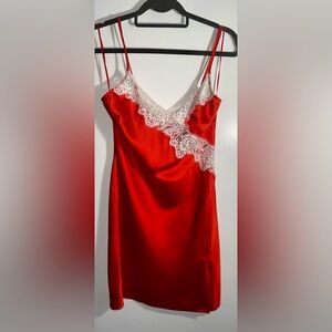 12th Tribe Red Satin Chemise with White Lace